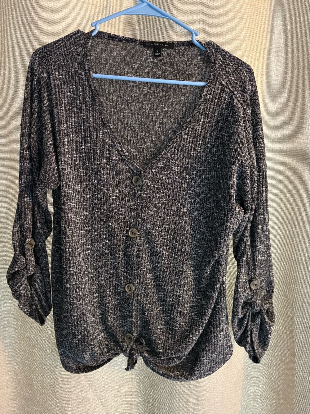 Signature Studio Black and White Ribbed Knit Top